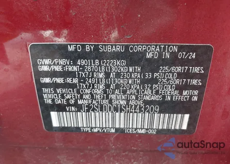 2025 Subaru Forester Premium из США, поврежденный, VIN JF2SLDDC1SH443209